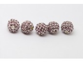 5 Boules strass Argente / Rose 10mm