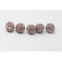 5 Boules strass Argente / Rose 10mm