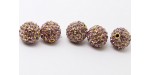 5 Boules strass Dore / Rose 12mm