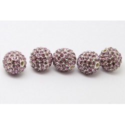 5 Boules strass Argente / Rose 12mm