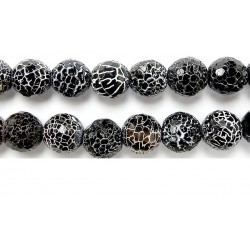 Perle facettes agate noire striee 16mm - Fil de 40 Centimetres