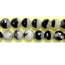 Perles facettes agate noire / quartz 16mm - Fil de 40 Centimetres