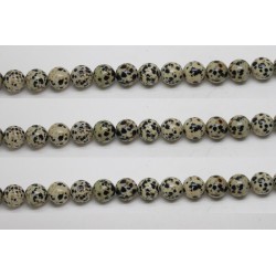 Perle pierre Jaspe dalmatien 12mm - Fil de 40 Centimetres