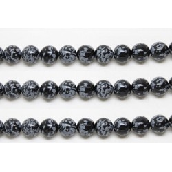Perles en pierres obsidienne snowflake 12mm - Fil de 40 Centimetres