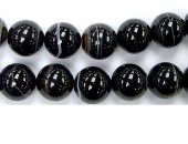 Perle agate noire striee 12mm - Fil de 40 Centimetres
