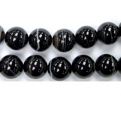Perle agate noire striee 12mm - Fil de 40 Centimetres