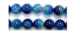Perle agate bleue striee 10mm - Fil de 40 Centimetres