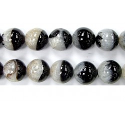 Perle agate noire / quartz 18mm - Fil de 40 Centimetres