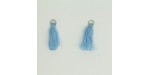 20 Pompons Cotton 25-30mm avec anneau Rhodié / Turquoise