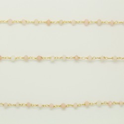 Chaine Opale Rose Facettes 3-4mm ARGENT VERITABLE Doré