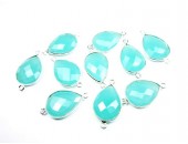 Goutte 18x13mm Calcedoine Aqua Facettes Connecteur ARGENT VERITABLE