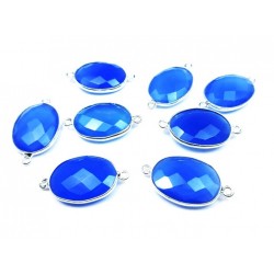 Ovale 18x13mm Calcedoine Bleue Facettes Connecteur ARGENT VERITABLE