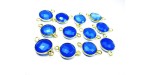 Rond 12mm Calcedoine Bleue Facettes Connecteur ARGENT VERITABLE doré