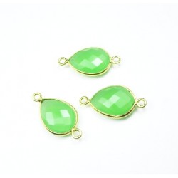 Goutte 14x10mm Calcedoine Prehnite Facettes Connecteur ARGENT VERITABLE doré