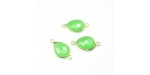 Goutte 14x10mm Calcedoine Prehnite Facettes Connecteur ARGENT VERITABLE doré