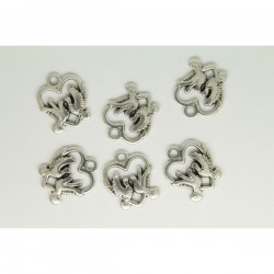 6 Charms Coeur Oiseaux 15x16mm Argenté